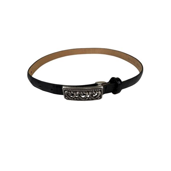 Brighton Black Leather Thin Belt Silver Heart Buckle Small 28 40293 - Picture 1 of 9